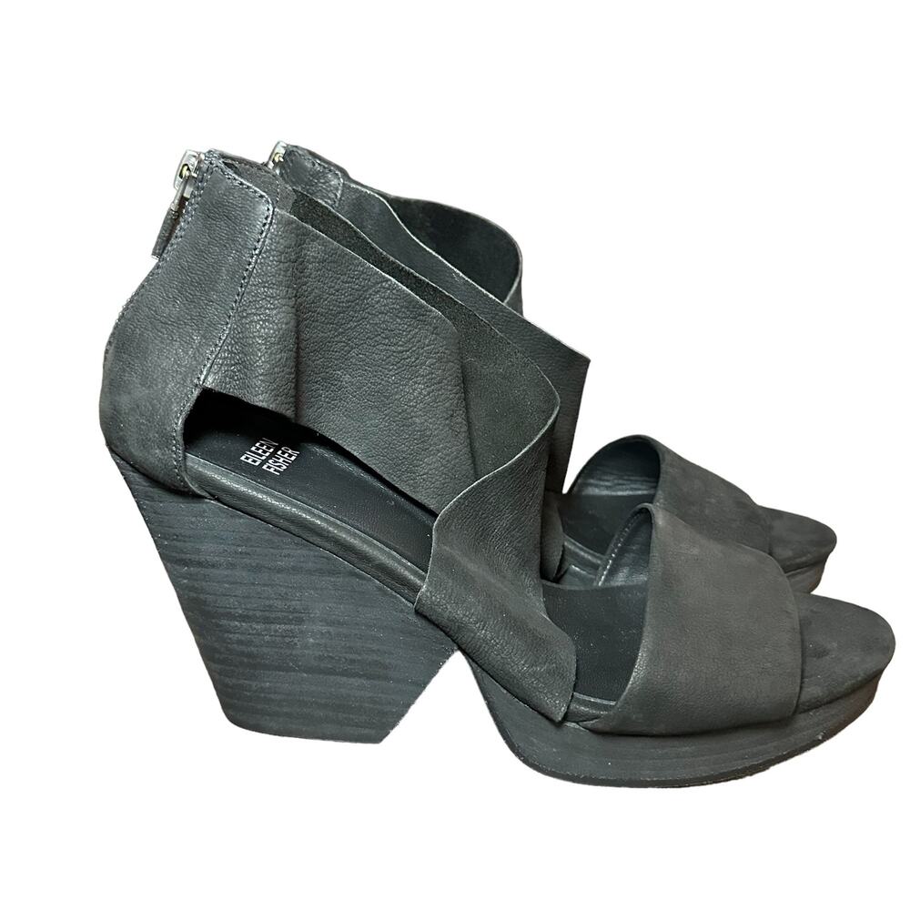 EILEEN FISHER Dote Wedge Sandals Shoes Heels. Jet Black size 9